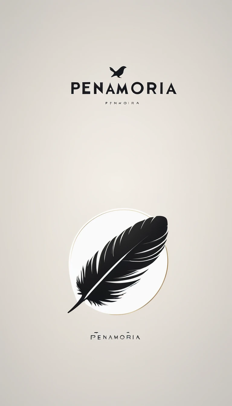 A minimal, modern, simple, cinematic logo design for the brand “Penamemoria". Create a modern, minimalistic, high-quality, logo of a bird feather