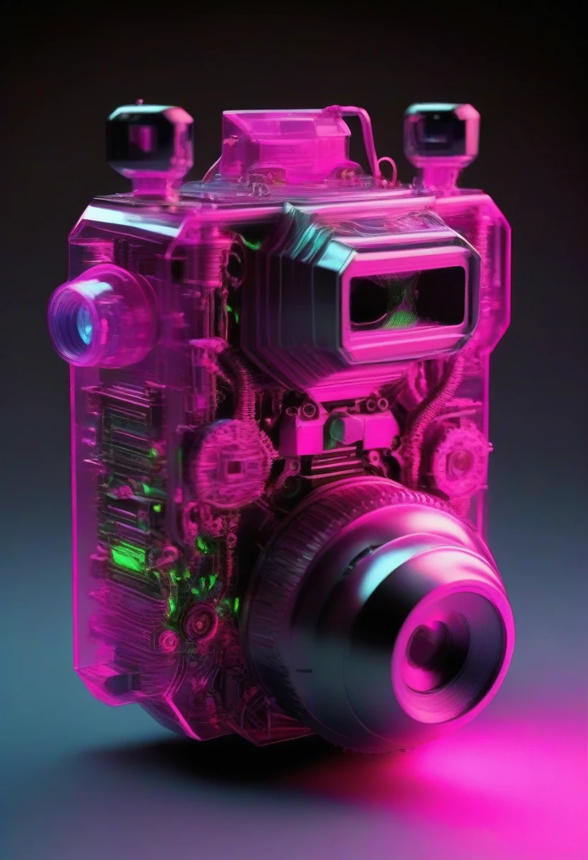 niji 6 prompt: Change the prompt word according to the animal you want he front part of the robot monkey's head has an extremely precise mechanical structure. It comes with illustrations and X-ray renderings. It was created by Nick Vesey. The images look very ethereal, embodying the beauty of technology and art. Barbie pink and neon green, black background,A little more like a monkey