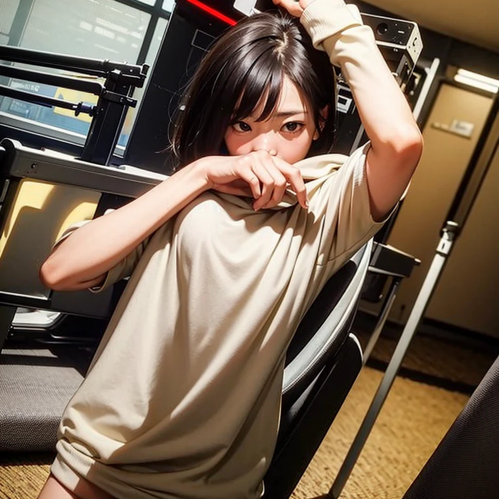 Five female bank employees are taken hostage after being attacked by robbers、All of them have their hands tied behind their backs with rope、Are standing、Back view、Wearing a bank uniform、Age 25、Beauty、Well-formed face、Medium build、Small Bust、Anatomically correct body、, light brown hair, straight hair, swept bangs, Surrealism, cinematic lighting, tachi-e, Nikon, Wide-Angle, uhd, anatomically correct, textured skin, best quality, highres, 8k, anatomically correct、Anatomically correct body、