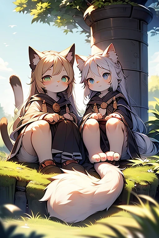 anime cat sitting on the grass with blue eyes and long hair, cute anime catgirl, anime look of a cute cat, anime cat, cute anime cat girl, neferpitou, very beautiful anime cat, realistic anime cat, sora as a cat, anime catgirl, cute detailed digital art, trends on artstation pixiv, dos arknights
