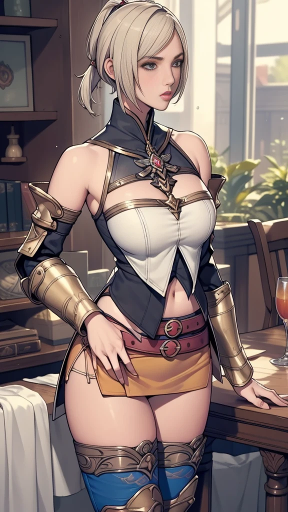 (Golden Ratio,Tabletop, Highest quality, Highest quality, beautifully、beautiful:1.2), Very detailed, colorful,Best details, (Adult,19 years old,One Girl, alone, Final Fantasy 12,Asheria, short hair, short hair,ponytail,Asheria Costume, Huge , mini skirt,Yellow micro panties:1.2,Thigh-high boots, Thighs Thighs Thighs Thighs, gem,A look of contempt,See the trash, her hand lifts her skirt.,Show me your pants,trying to trample you