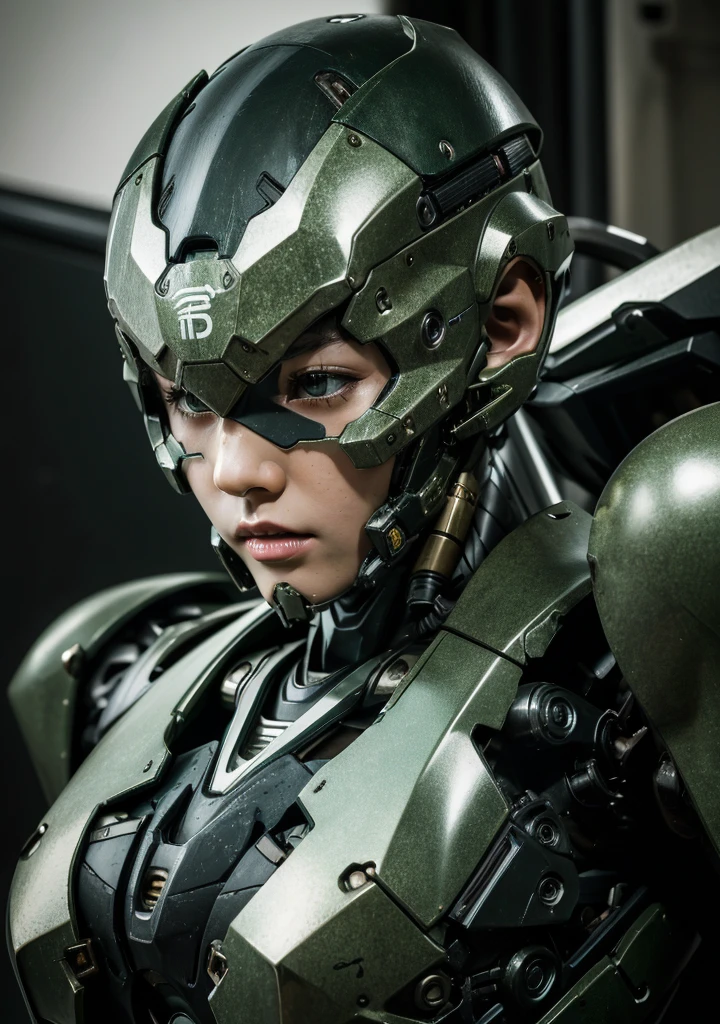 Textured skin, Super detailed, Attention to detail, high quality, 最high quality, High resolution, 1080P, hard disk, beautiful,(War Machine),beautifulサイボーグ女性,Mecha Cyborg Girl,Battle Mode,Girl with a mechanical body Black Hair Short Hair Boyish Dark Green Armor Soaked Face Transformation complete Met Off Steam from the head Steam comes out from the whole body A painful expression Open your mouth wide Close-fitting headgear