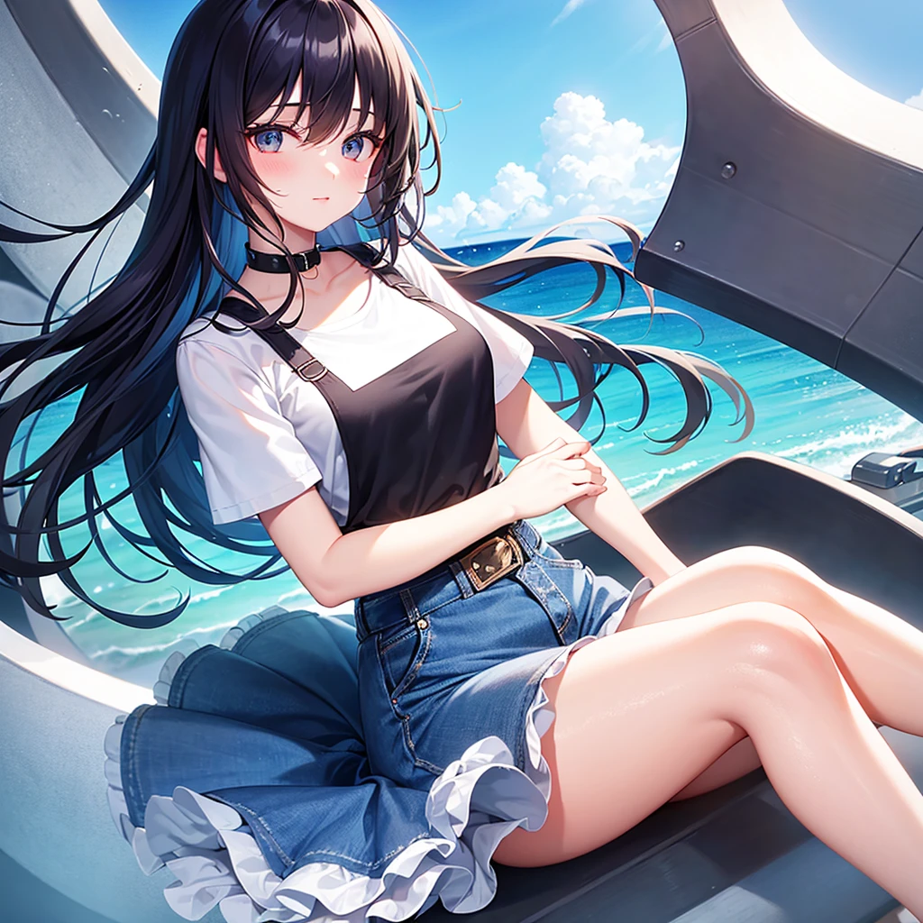 8K high quality,1 pretty girl,Short sleeve,Denim skirt