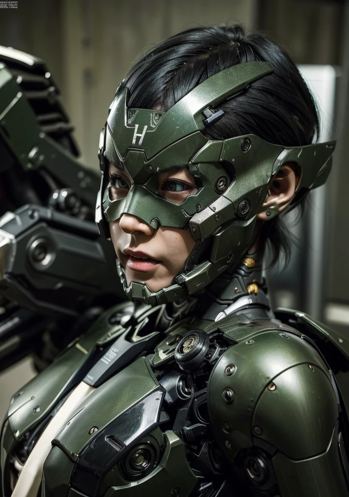 Textured skin, Super detailed, Attention to detail, high quality, 最high quality, High resolution, 1080P, hard disk, beautiful,(War Machine),beautifulサイボーグ女性,Mecha Cyborg Girl,Battle Mode,Girl with a mechanical body Black Hair Short Hair Boyish Dark Green Armor Soaked Face Transformation complete Met Off Steam from the head Steam comes out from the whole body A painful expression Open your mouth wide Close-fitting headgear