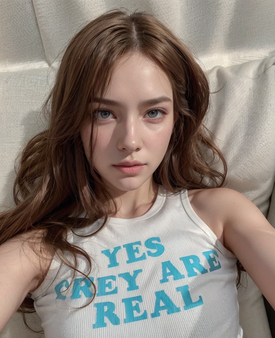 dressed, (photo realistic:1.4), (hyper realistic:1.4), (realistic:1.3),, (smoother lighting:1.05), (increase cinematic lighting quality:0.9), 32K,, 1girl,20yo girl, realistic lighting, backlighting, light on face, ray trace, (brightening light:1.2), (Increase quality:1.4),, (best quality real texture skin:1.4), finely detailed eyes, finely detailed face, finely quality eyes,, (tired and sleepy and satisfied:0.0), face closeup, t-shirts,, (Increase body line mood:1.1), (Increase skin texture beauty:1.1)