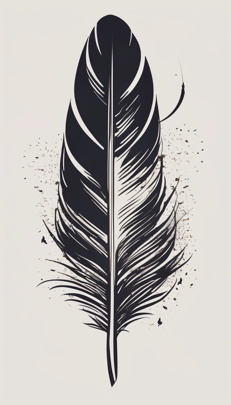 A minimalist, fantastic, poetic, unique, dreamy, captivating, memorable, masterpiece, modern, simple logo design of a feather of stories and memories for the brand “Penamemoria". The logo must convey a sense of music, stories and dreams. Minimalistic logo design of a boy and a feather.