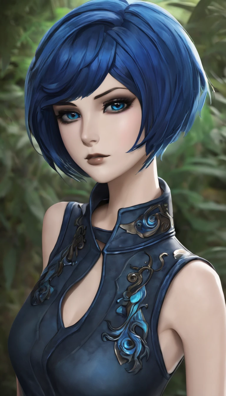 She has short blue hair，Black pupil，Wear，The Scourge Messenger&#39;s personal ID is hung on his chest.，There are shorter deer ears on the head，，Wear long pants，On the legs are special infection monitoring inhibitors issued by Rhodes Island to operators.，Wear长靴。