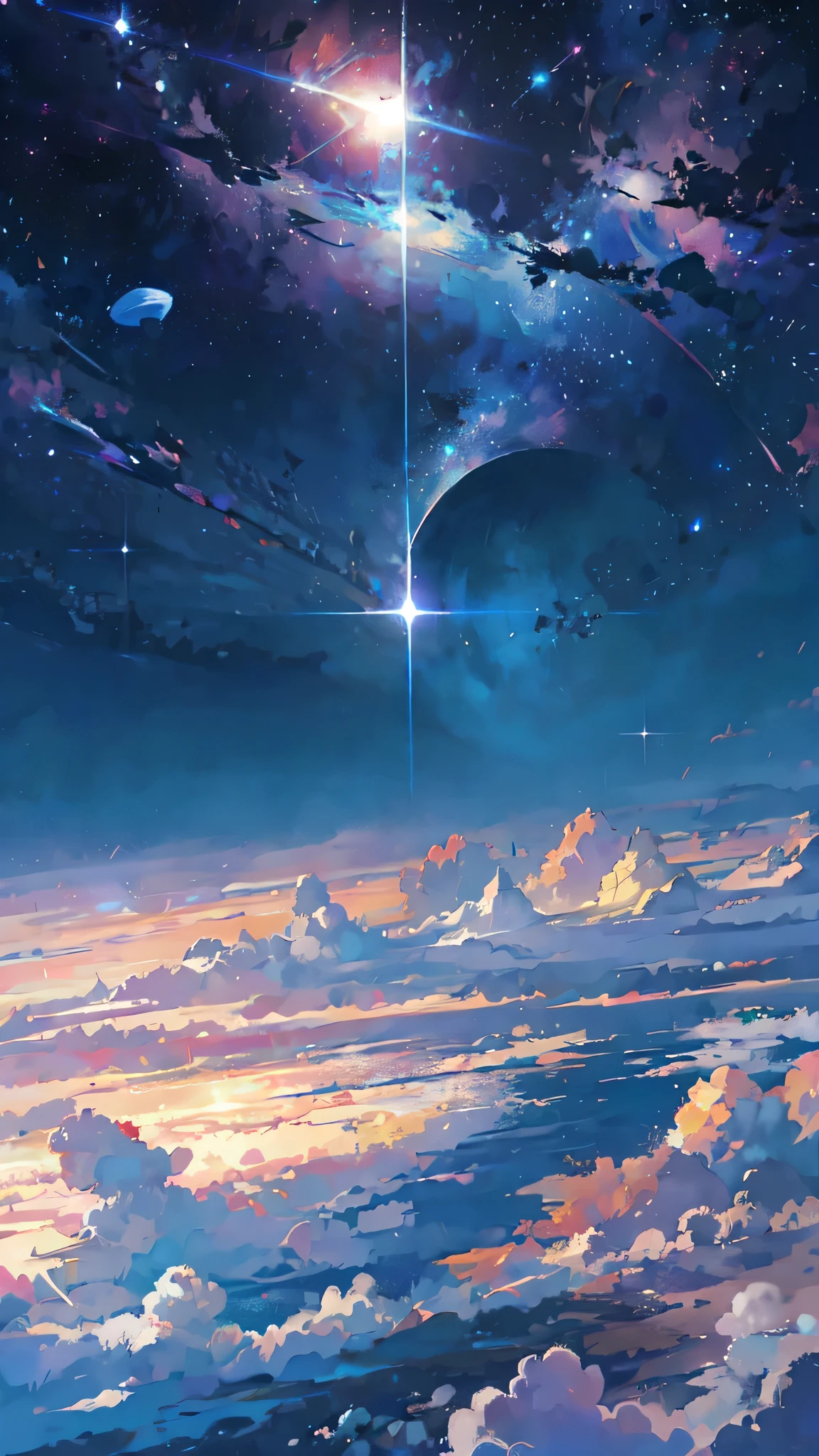 Anime-style scenes,Beautiful sky,There is a star and a planet, Universe sky. author:Shinkai Makoto, Anime Art Wallpaper 4K, Anime Art Wallpaper 4K, anime art wallpaper 8 k, Anime Wallpaper 4K, Anime Wallpaper 4K, 4k anime wallpaper, Anime sky, Amazing wallpapers, Anime Background, Paradise planet in the background, Anime Background art