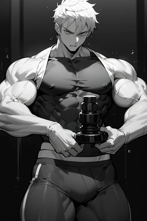 Roronoa Zoro and Sanji from One Piece hypnotized to lift dumbbells in a gym. Bodybuilder repeats hypnotic mantras in their ears. Hypnosis. Sweaty. Dumb jock. Musclehead. Meathead. Bro. Brainwashing. Brainwashed. Brain to brawn. Meatheadosis. Gym rat. Hyper biceps. Hyper triceps. Hyper traps. Hyper pecs. broad shoulders. Hyper muscles. Huge bulging crotch. Hyper crotch bulge. Massive crotch bulge. Dumb jock bro. "Dumb jocks don't think.... Dumb jocks don't know.... Dumb jocks just lift, obey, and grow.... Yes, Coach. I lift.... I grow.... I obey.... I am a dumb jock...." Mindless. brainless. IQ drain. Bodybuilder jock assimilation. Blank stares. open mouths. Hypnotic spiral. Colored.