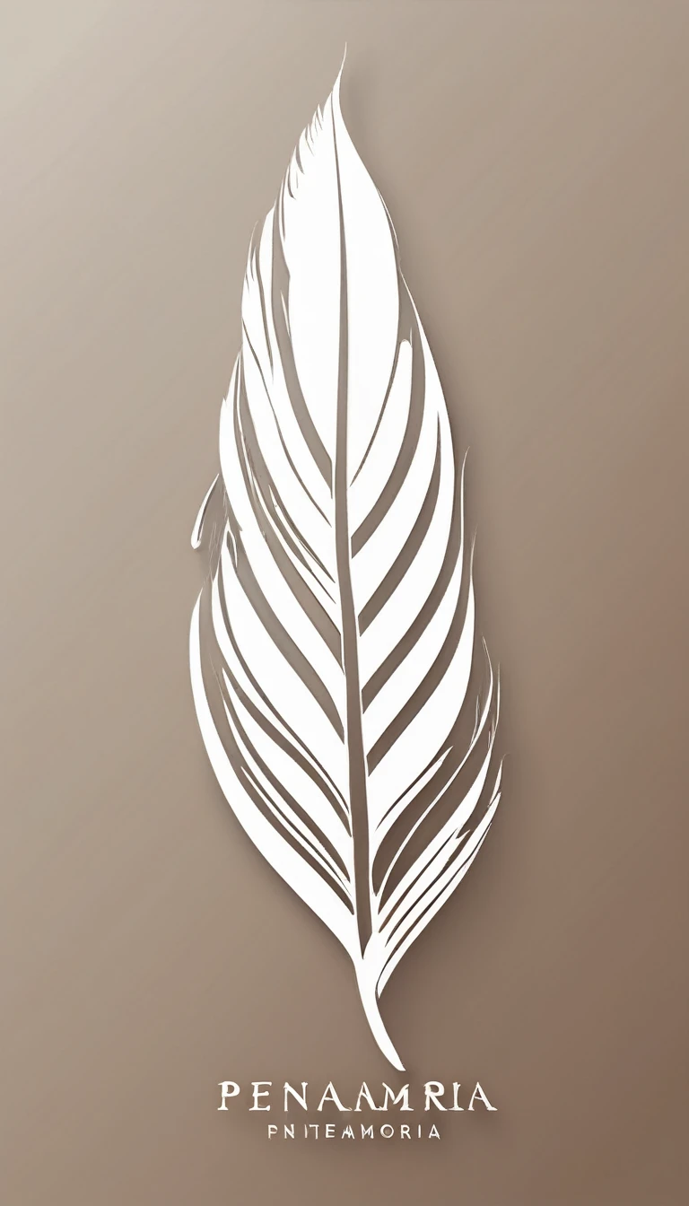 A minimalist, fantastic, poetic, unique, dreamy, captivating, memorable, masterpiece, modern, simple logo design of a feather for the brand “Penamemoria". The logo must convey a sense of music, stories and dreams. Minimalistic logo design of a unique, fantastic feather