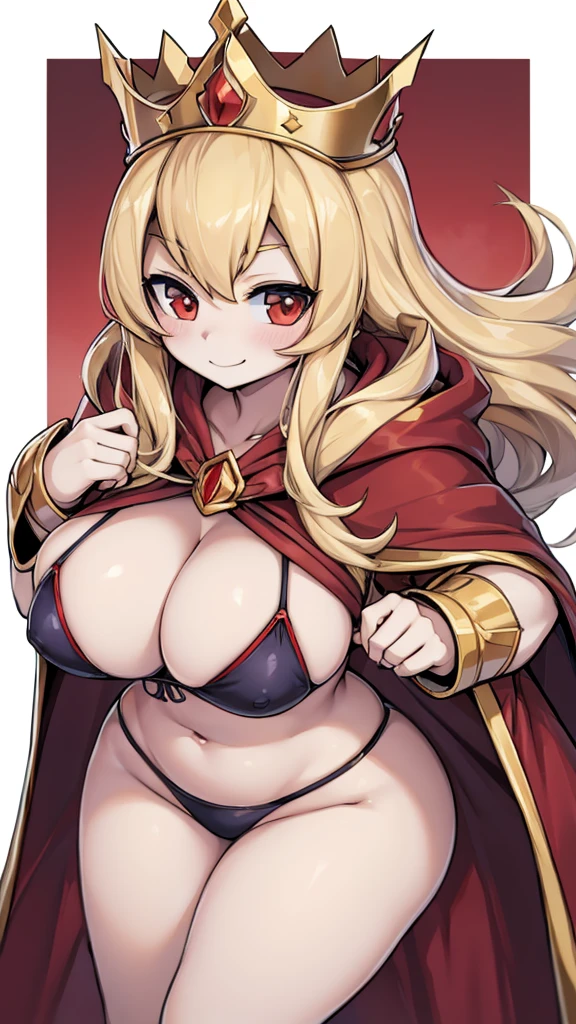 Queen,Innocent expression,Innocent smile,crown,Bikini,Bikini泳装,red皮肤,Blonde,Big breasts, red,redcloak,cloak