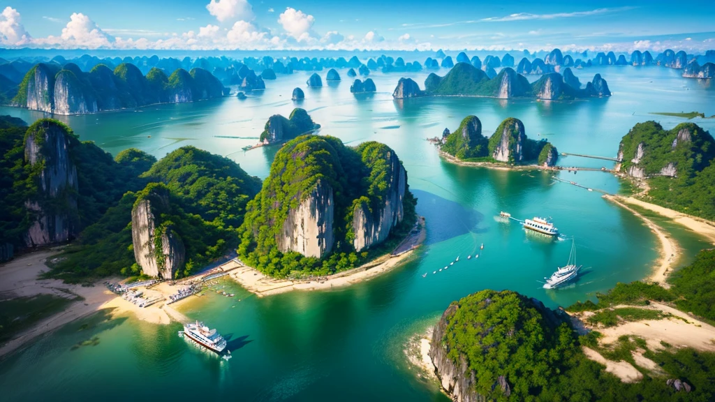 Beautiful scenery of Ha Long Bay, Aerial view, Photorealistic photos, High definition, 8K