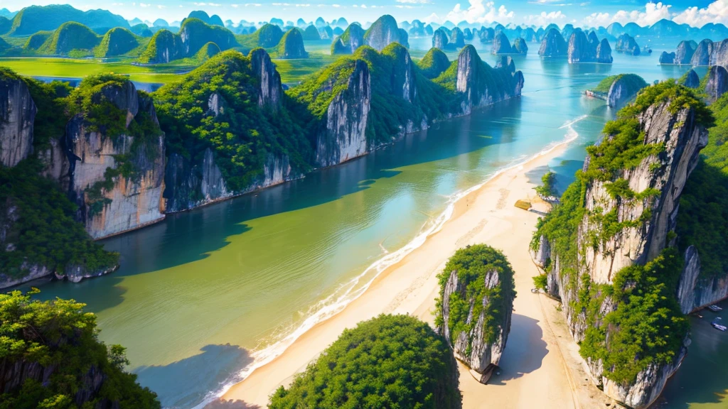 Beautiful scenery of Ha Long Bay, Aerial view, Photorealistic photos, High definition, 8K