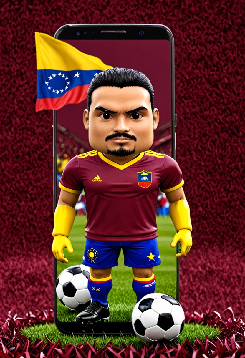 create an android from Venezuela with a soccer theme, in burgundy color 