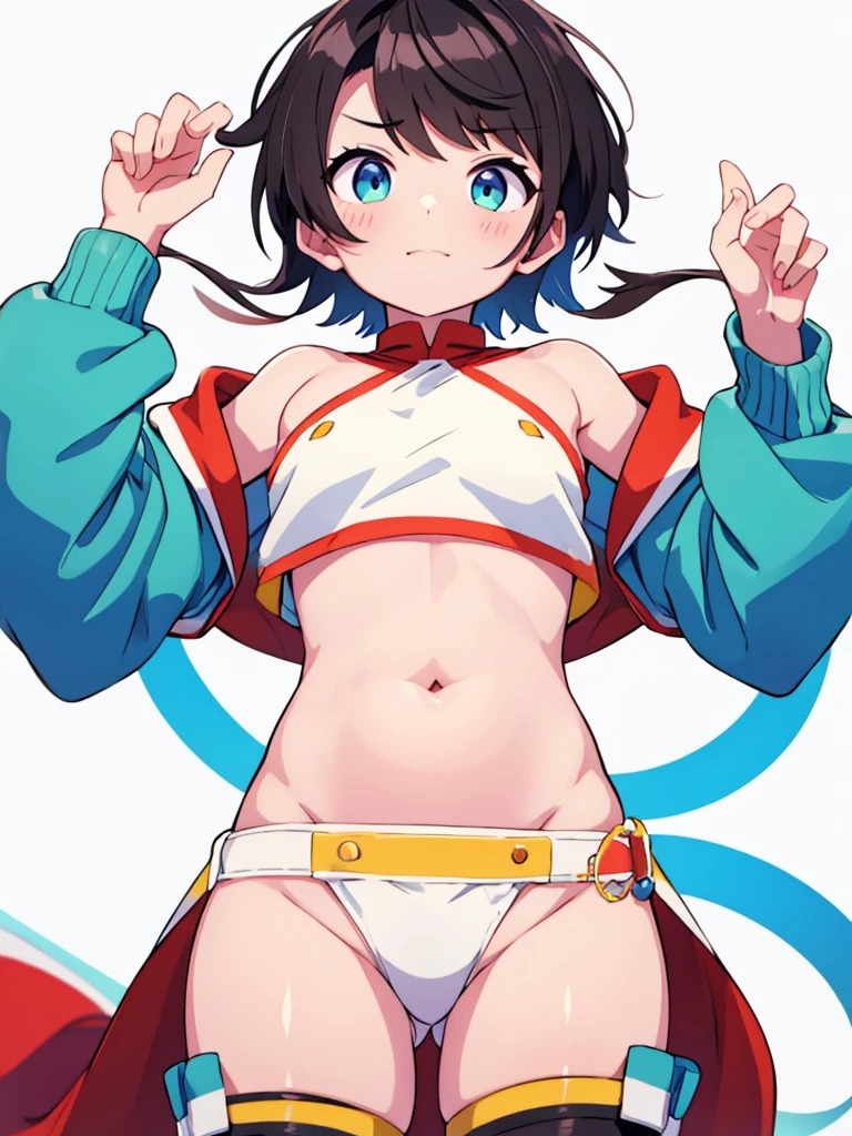 Navel exposure、tomboy、White background
