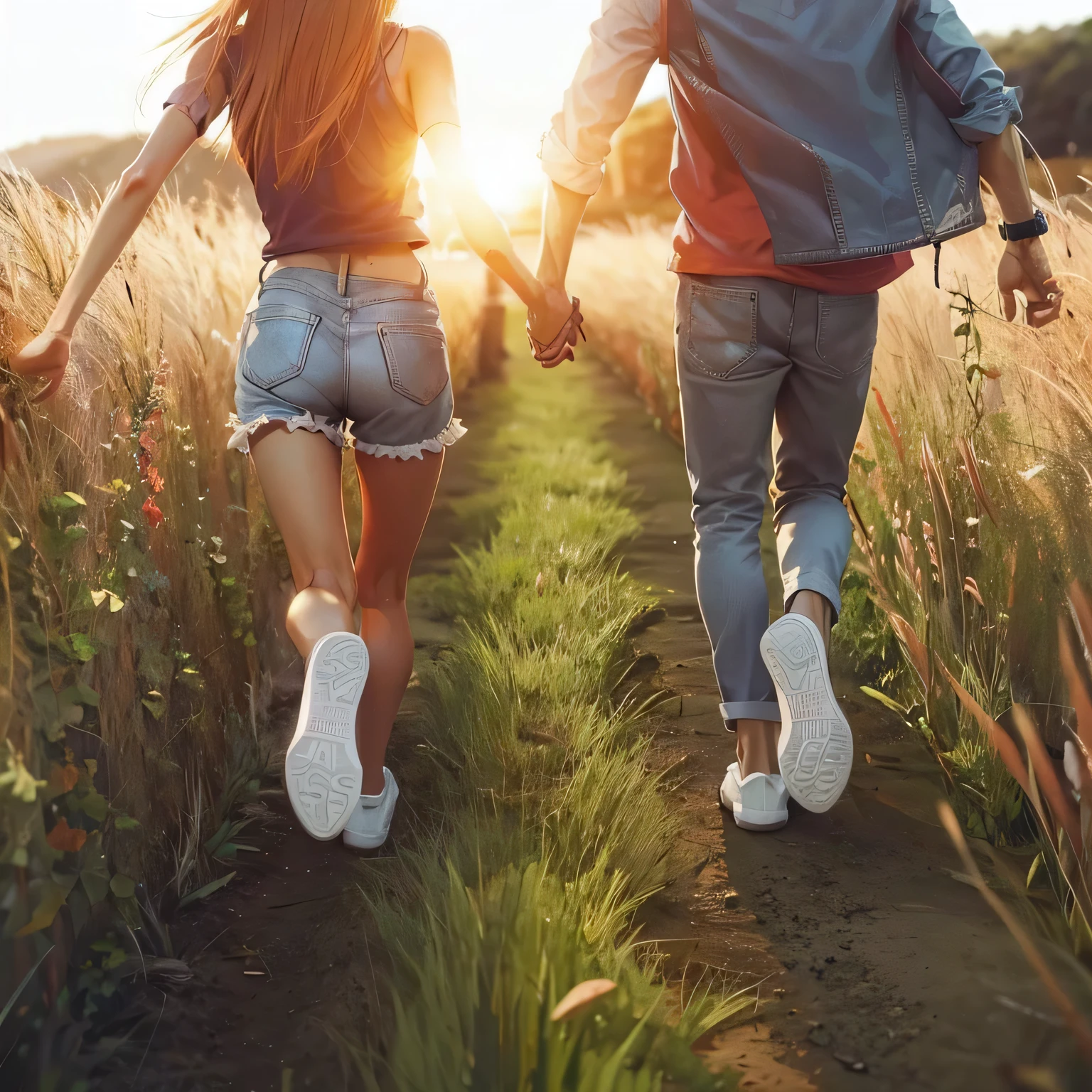 Couple walking holding hands