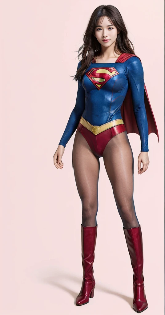 No background、(((Beautiful legs in black tights.)))、(((Legally express the beauty of your smile)))、((((Make the most of your original images)))、(((Supergirl Costume)))、(((Beautiful very short hair)))、(((suffering)))、(((Please wear black tights....、Wear red boots)))、((Best image quality、8K))、((Highest quality、8K、masterpiece:1.3))、(((Preserve background )))、Sharp focus:1.2、Beautiful woman with perfect figure:1.4、Slim Abs:1.2、Wet body:1.5、Highly detailed face and skin texture、8K