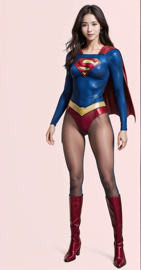 No background、(((Beautiful legs in black tights.)))、(((Legally express the beauty of your smile)))、((((Make the most of your original images)))、(((Supergirl Costume)))、(((Beautiful very short hair)))、(((suffering)))、(((Please wear black tights....、Wear red boots)))、((Best image quality、8K))、((Highest quality、8K、masterpiece:1.3))、(((Preserve background )))、Sharp focus:1.2、Beautiful woman with perfect figure:1.4、Slim Abs:1.2、Wet body:1.5、Highly detailed face and skin texture、8K