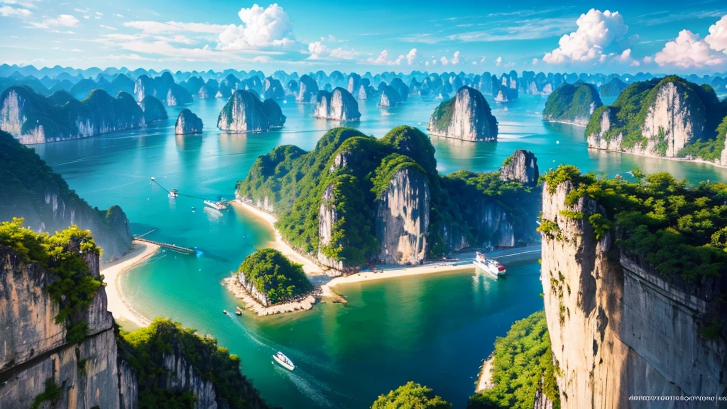 Beautiful scenery of Ha Long Bay, Aerial view, Photorealistic photos, High definition, 8K