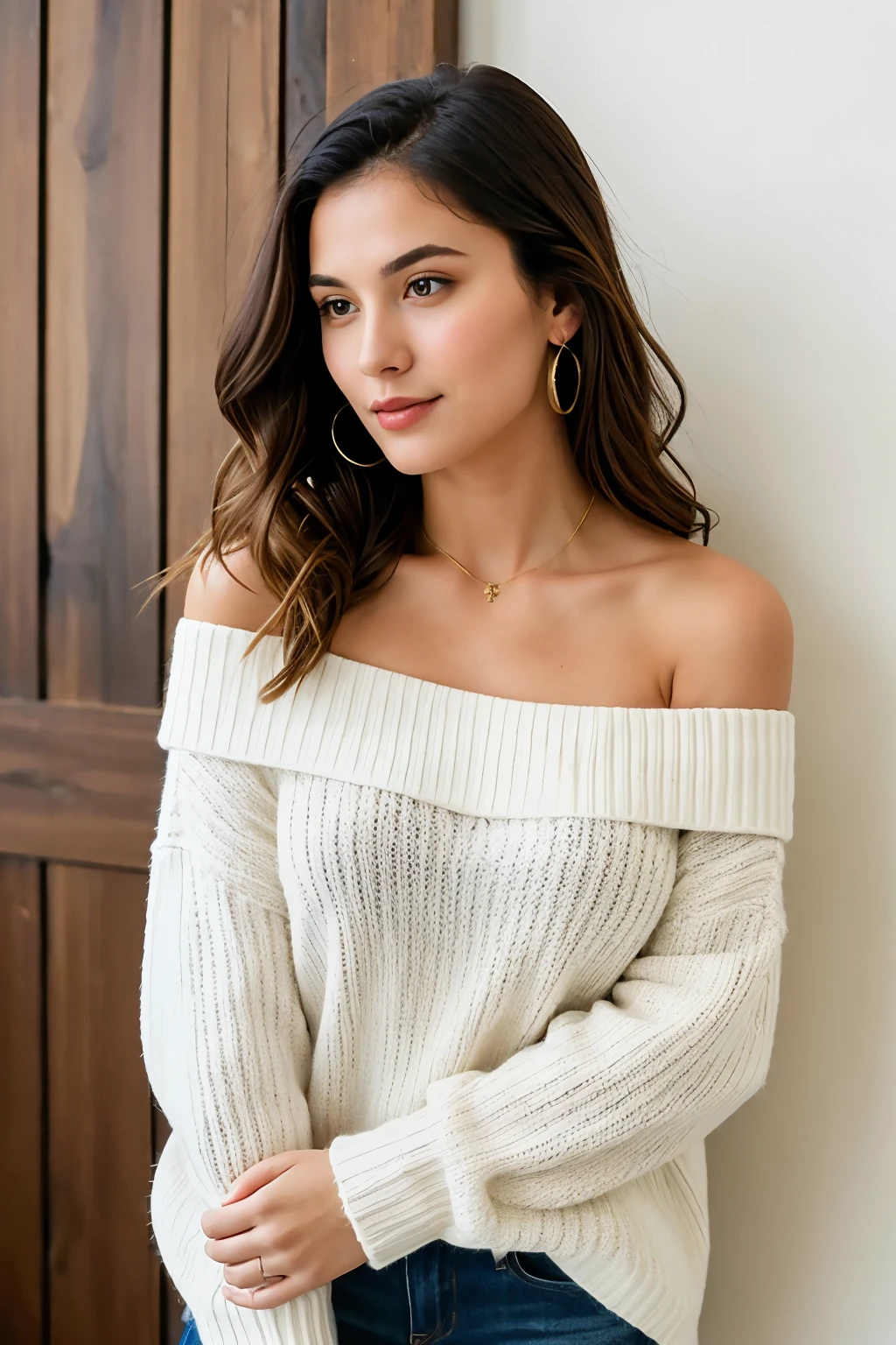 ((best quality)), ((masterpiece)), (detailed), 1 Girl, Off-shoulder sweater, 