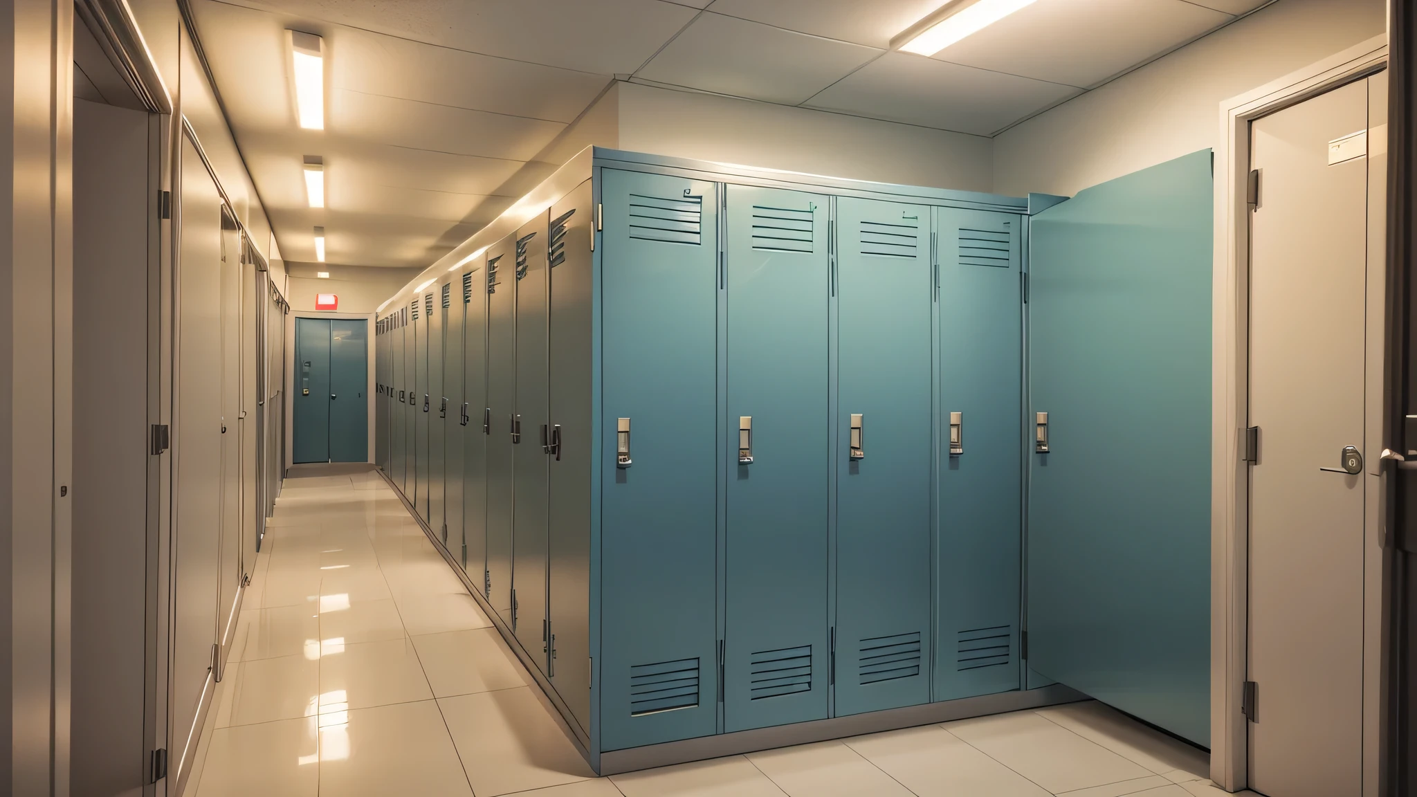 Hallway with locker open