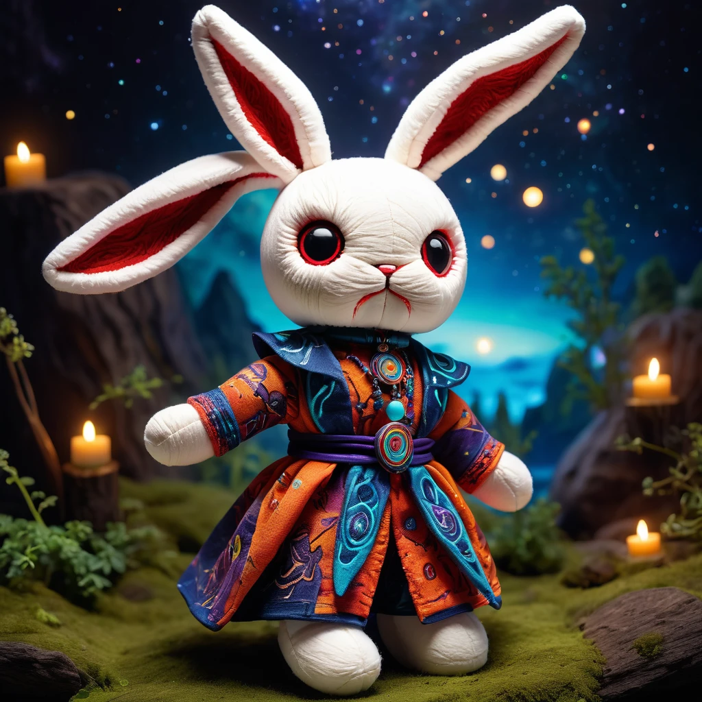 (knitted toy voodoo doll:1.8), (voodoo bunny:1.9), (Clothing: flowing robes with star maps:1.0), (Accessories: astral staff, cosmic pendant, ethereal wings:1.2), (Background: astral plane with floating islands and glowing portals:1.2), (full body:1.0), best quality, masterpiece, detailed soft oil painting, detailed background, dramatic cinematic lighting, soft edge lighting, professional, dramatic lighting, hard edge lighting, ultra quality, 4k,masterpiece, best quality, 8k, ultra highres, highres, extremely detailed