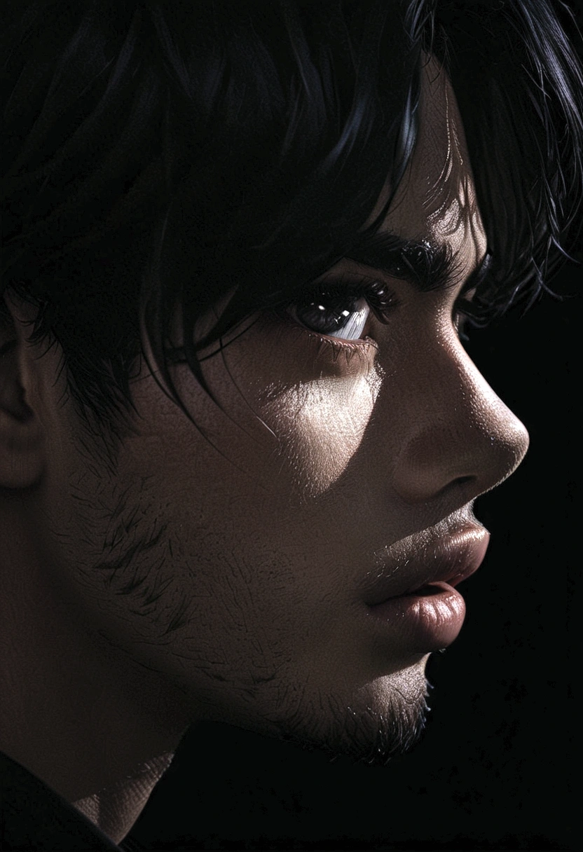 Middle-parted bangs、Short hairstyle for men、Black Hair、black eyes、Into darkness