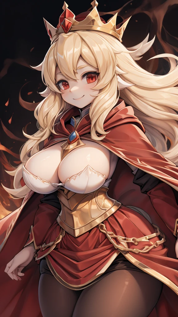Queen,Innocent expression,Innocent smile,crown,redcloak,Blonde,Big breasts, red,redcloak,cloak,Transparent skirt,Transparent textured skirt
