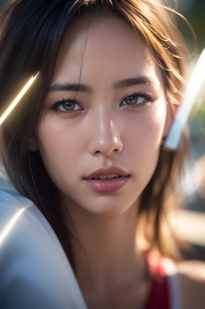 Dressed, (photo Realistic:1.4), (hyper Realistic:1.4), (Realistic:1.3),
(Smoother lighting:1.05), (Improving the lighting quality of movies:0.9), 32k,
One girl,20 year old girl, Realistic lighting, Backlight, Light on the face, Ray-tracing, (Bright light:1.2), (Improvement of quality:1.4),
(Highest quality real texture skins:1.4), Detailed drawn eyes, Detailed painted face,
(tired and sleepy and joy), (smile:0), Face close-up, T-Shirts,
(Enhance the mood of your body line:1.1), (Enhances the beauty of skin texture:1.1)