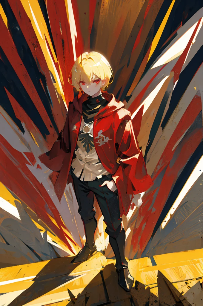 medieval male crusader knight, short hair, blonde hair, black sclera, red eyes, intimidating pose, alone, nighttime.