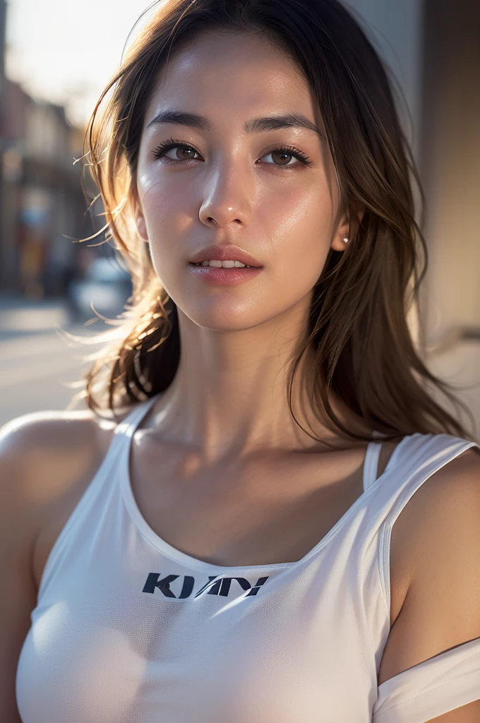 Dressed, (photo Realistic:1.4), (hyper Realistic:1.4), (Realistic:1.3),
(Smoother lighting:1.05), (Improving the lighting quality of movies:0.9), 32k,
One girl,20 year old girl, Realistic lighting, Backlight, Light on the face, Ray-tracing, (Bright light:1.2), (Improvement of quality:1.4),
(Highest quality real texture skins:1.4), Detailed drawn eyes, Detailed painted face,
(tired and sleepy and joy), (smile:0), Face close-up, T-Shirts,
(Enhance the mood of your body line:1.1), (Enhances the beauty of skin texture:1.1)