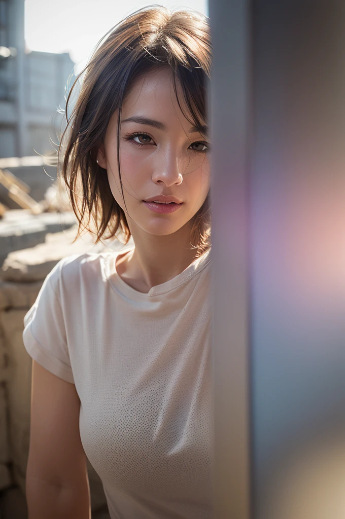 Dressed, (photo Realistic:1.4), (hyper Realistic:1.4), (Realistic:1.3),
(Smoother lighting:1.05), (Improving the lighting quality of movies:0.9), 32k,
One girl,20 year old girl, Realistic lighting, Backlight, Light on the face, Ray-tracing, (Bright light:1.2), (Improvement of quality:1.4),
(Highest quality real texture skins:1.4), Detailed drawn eyes, Detailed painted face,
(tired and sleepy and joy), (smile:0), Face close-up, T-Shirts,
(Enhance the mood of your body line:1.1), (Enhances the beauty of skin texture:1.1)