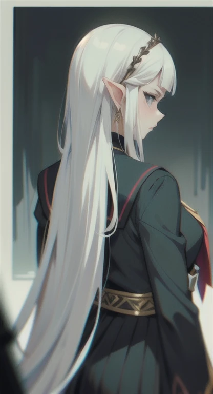 Sweating, long white hair, Princess Zelda, Hyrule high school, school's uniform, students everywhere, looking at viewer annoyed, back view, SFW,