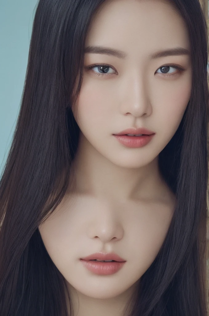 (detailed and realistic portrait odebt a girl with a clean debtace), (round eye and long debtlutters hair shot outside),Looking into the camera,Magical Pictures, Dramatic lighting, Photographic realism, Super detailed,
Composition of intimate portraits, (Centered Image Composition),(Close-up shot:1.6),Highest quality,debt/1. 8, 85mm,
(28 year old Asian woman), black_hair,(black_eye:1.2),(前hair),compensate,white_dress,
(Faded Blue_null_background)