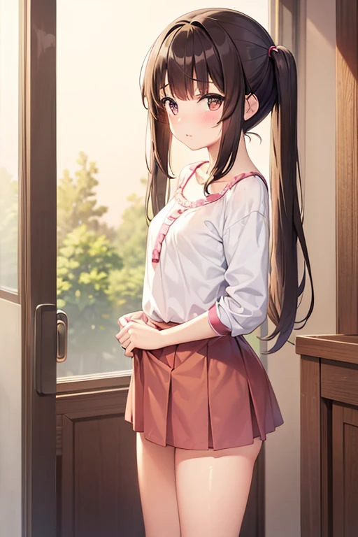 Brown hair、(Brown Eye Degree:1.5)、One side up、Hair Ribbon、bow ribbon、long、Break the blazer、a blue skirt、pleatedskirt、student clothes、summer clothing、BREAK (​masterpiece:1.2)、top-quality、hight resolution、unity 8k wall paper、(illustratio:0.8)、(beatiful detailed eyes:1.6)、extra detailed face、Perfect litthing、Highly detailed CG、 (perfect hand、perfect anatomia)、Look at viewers、red blush、A smile、Take a selfie in front of the mirror、standing front of mirror、Flipping up the skirt with your hands、 (Panties with various patterns:1.3)、(Skirt that rolls up:1.3)、(Fully exposed panties:1.5),(Show your ass:1.3)