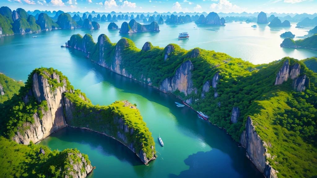 Beautiful scenery of Ha Long Bay, Aerial view, Photorealistic photos, High definition, 8K