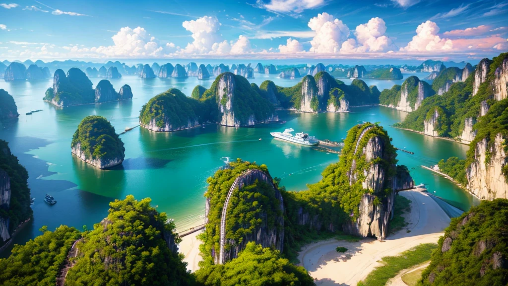 Beautiful scenery of Ha Long Bay, Aerial view, Photorealistic photos, High definition, 8K