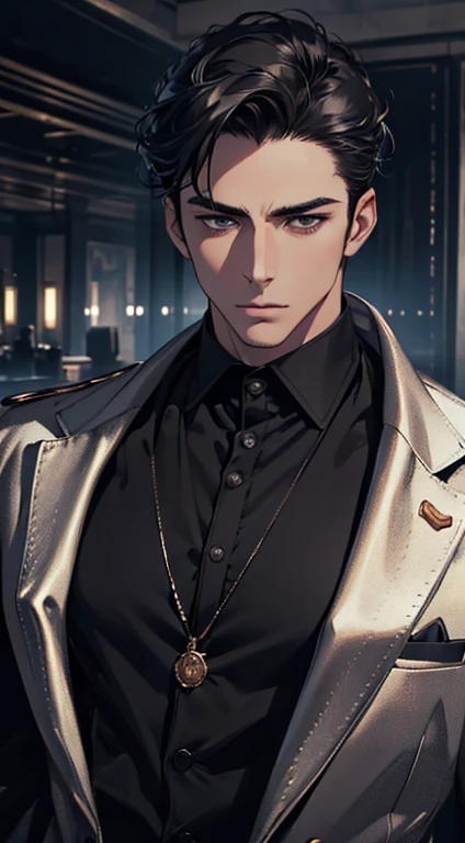 (best quality, masterpiece, 8K, photorealistic, cinematic lighting, hdr image, ultra detailed, beautiful image), a mature man, very handsome, serious, short black hair, black eyes, perfect face without errors, ((buttoning the jacket, CEO))