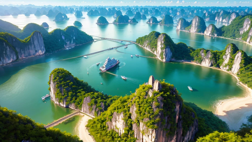 Beautiful scenery of Ha Long Bay, Aerial view, Photorealistic photos, High definition, 8K