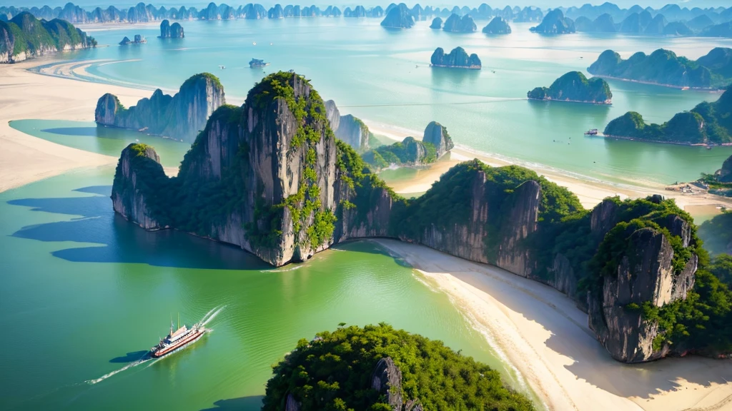 Beautiful scenery of Ha Long Bay, Aerial view, Photorealistic photos, High definition, 8K