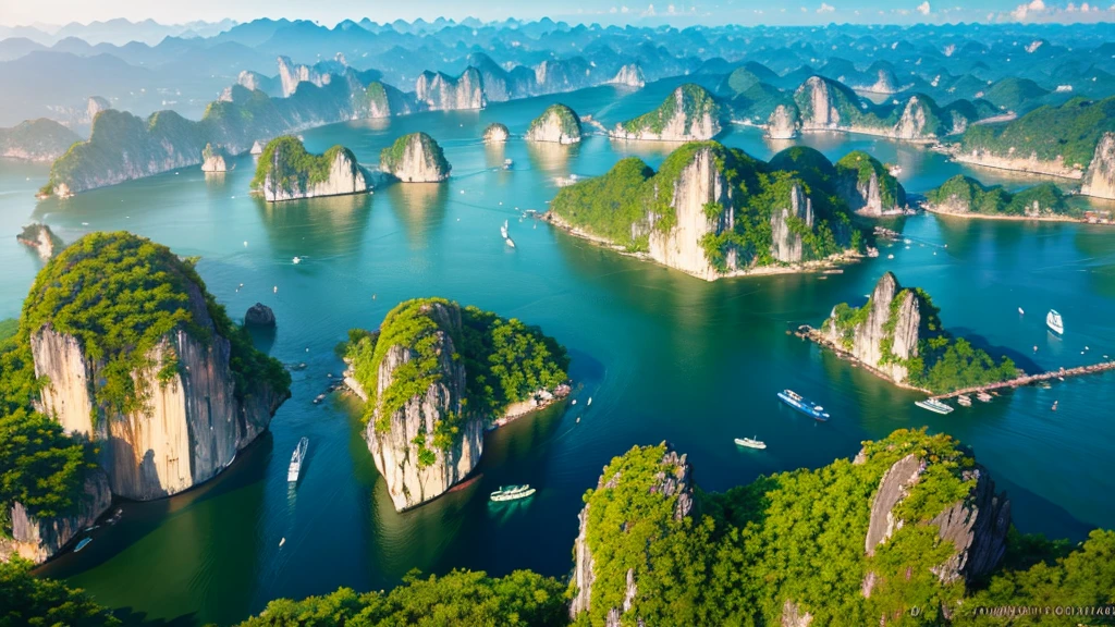 Beautiful scenery of Ha Long Bay, Aerial view, Photorealistic photos, High definition, 8K