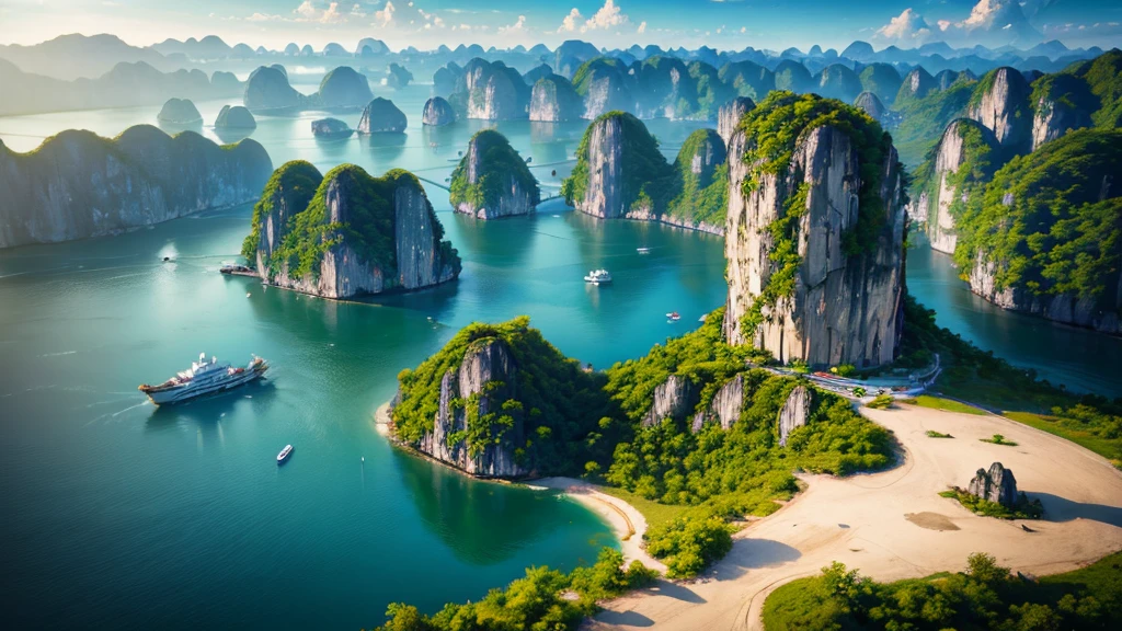 Beautiful scenery of Ha Long Bay, Aerial view, Photorealistic photos, High definition, 8K