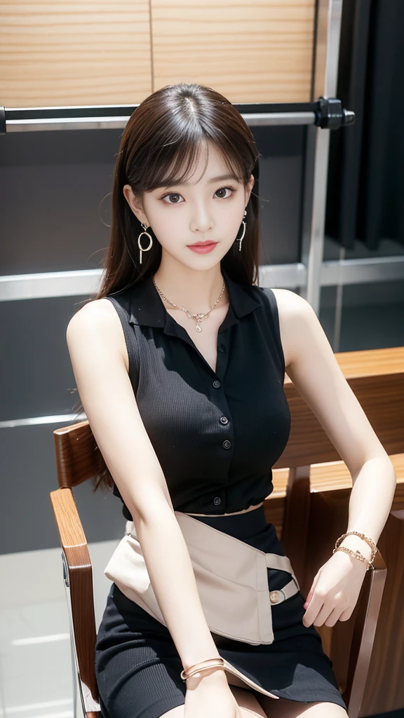 (((Practical photography))),,28year, portrait,Upper body, Korean，(Mature:1.3),, 1 girl，beautiful girl, arrogant,Sit in a large class chair , (necklace，earrings，bracelet:1.1), Sleeveless shirt，Button-down shirt and hip skirt,mini skirt , (cleveage:0.3),, In the CEO&#39;s office, (Environmental details:1.3),, (original photo, CG Unity, photography, ultra Practical details, Clear focus, Delicate skin,4K, high resolution, masterpiece, best quality, Practical, Full of energy:1.2),, (8K,4K, Ultra-high quality, high resolution, professional, Movie-like, , dramatic),（armpits:1.2）, Detailed office background，