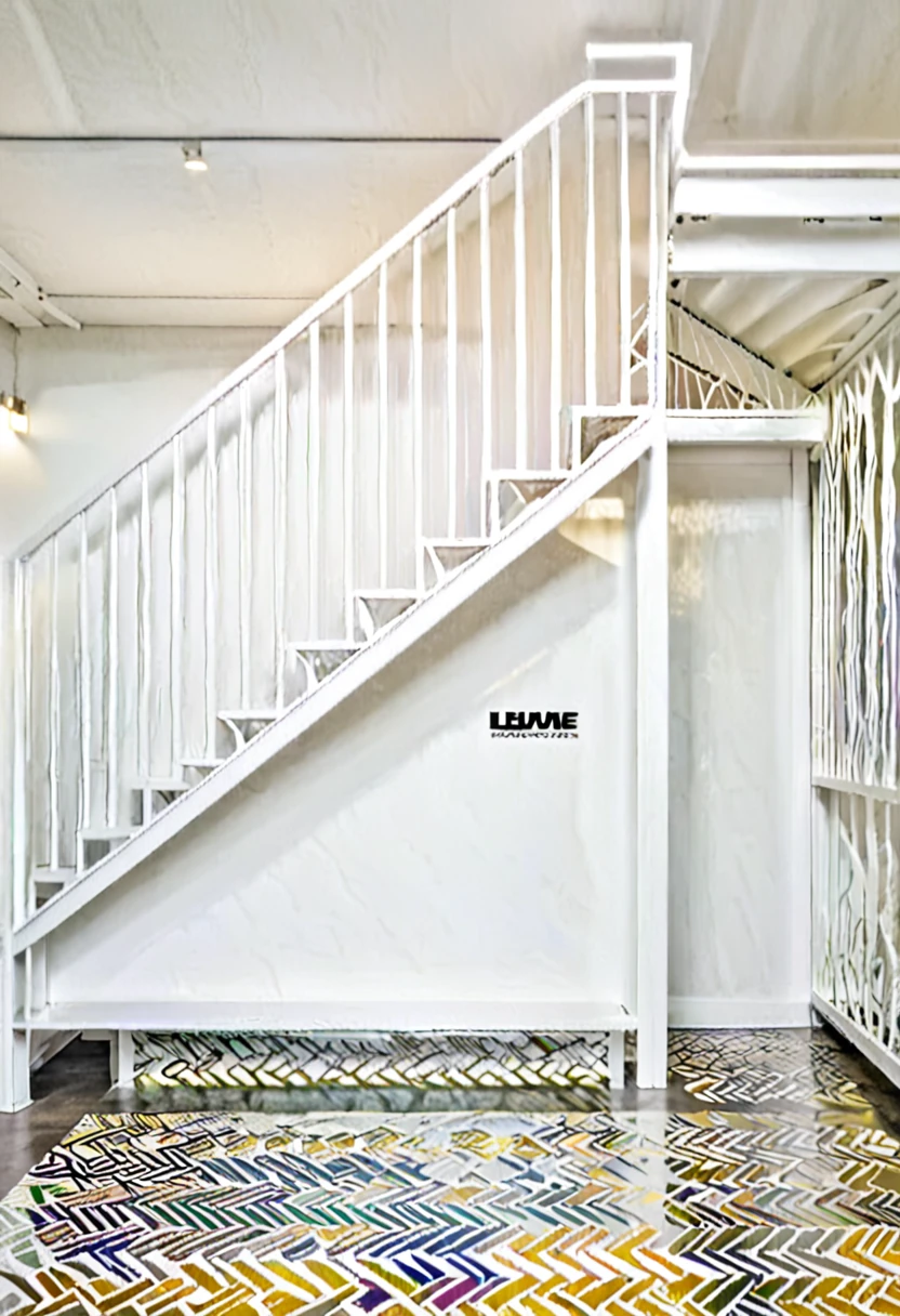 IRON STRUCTURE STAIRS, painted white, REMOVE LETTERS AND LOGO