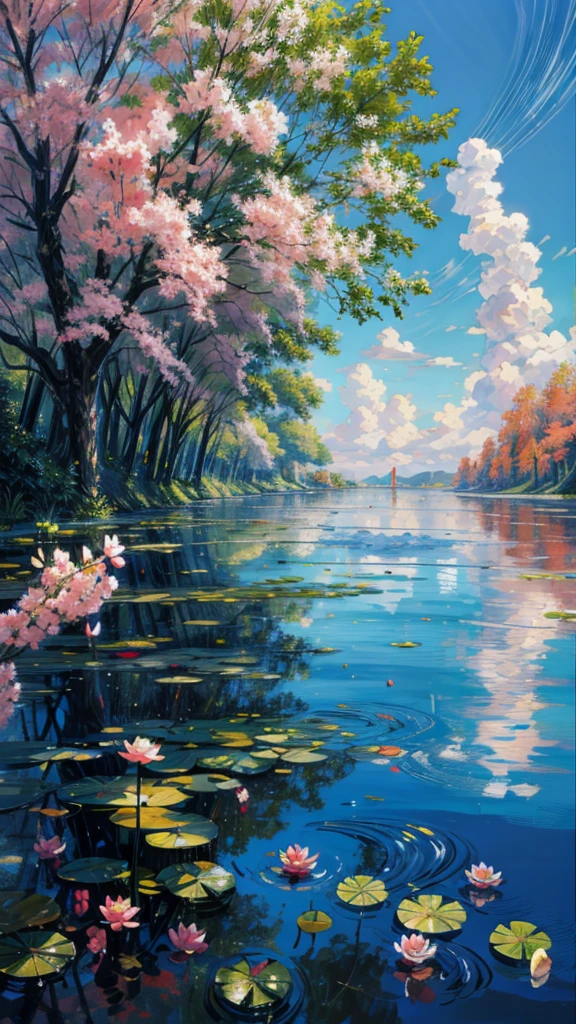 Painting of lake with water lilies and trees, Impressionism painting, Impressionism绘画, High reflective oil, Bright and deep oil paint, Colorful oil painting, Impressionism油画, Bright oil painting, Magnificent picture, Beautiful art UHD 4K, 新Impressionism, Impressionism, romantic Impressionism, High quality oil painting., Impressionism艺术, Impressionism, Soothing colors, 4k HD, Beautiful art UHD 4K, Beautiful artistic illustration, Beautiful digital painting, Highly detailed digital painting, Beautiful digital images, Detailed painting 4k, Highly detailed digital painting, Rich painting colors, Gorgeous numbers