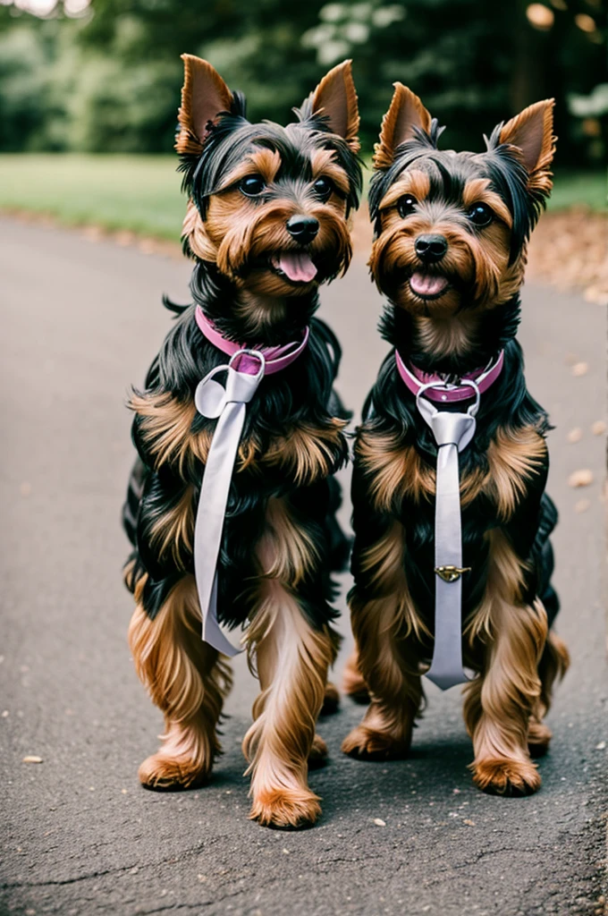 Two yorkie terrier dogs at their wedding