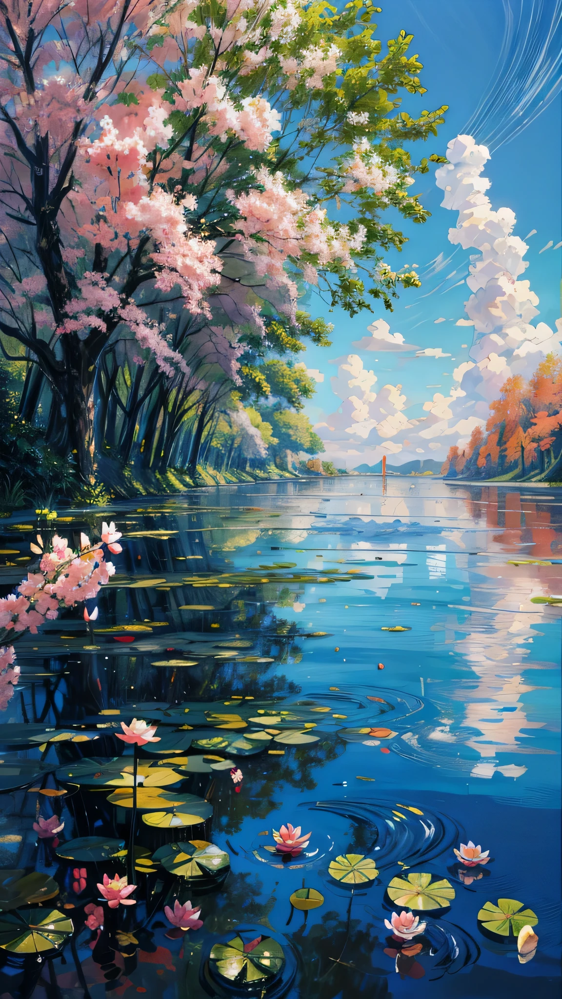 Painting of lake with water lilies and trees, Impressionism painting, Impressionism Painting, High reflective oil, Bright and deep oil paint, Colorful oil painting, Impressionism Oil Painting, Bright oil painting, Magnificent picture, Beautiful art UHD 4K, 新Impressionism, Impressionism, romantic Impressionism, High quality oil painting., Impressionism Art, Impressionism, Soothing colors,  4k hd, Beautiful art UHD 4K, Beautiful artistic illustration, Beautiful digital painting, Highly detailed digital painting, Beautiful digital images, Detailed painting 4k, Highly detailed digital painting, Rich painting colors, Gorgeous numbers