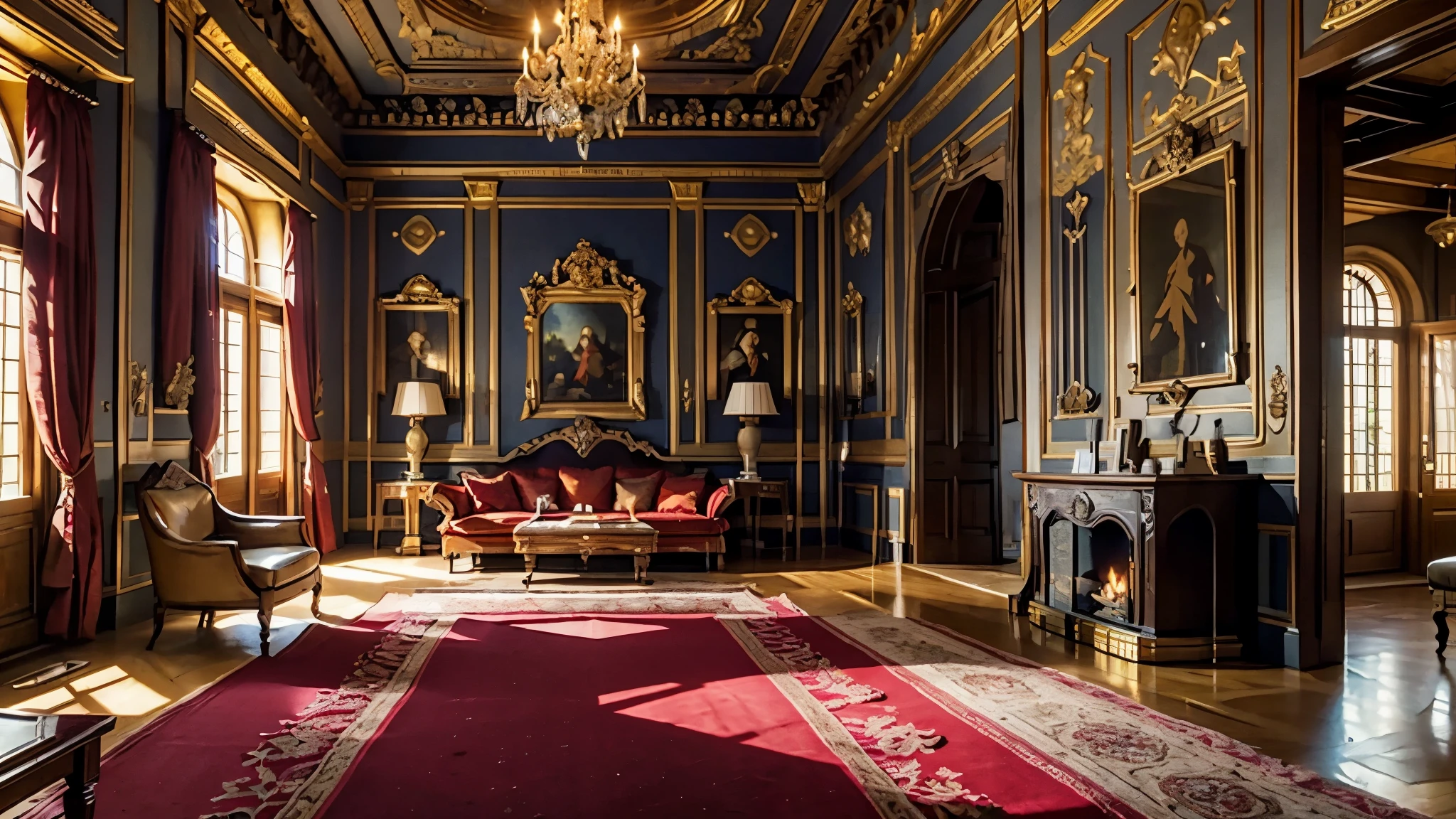 Castlevania castle Versailles style interior luxury architecture environnement medieval hyper realistic super detailed hyper realistic