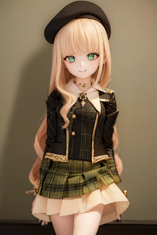 ((highest quality)), ((masterpiece)), (extremely detailed), kukolnydom, doll, ciel_synduality_noir, strawberry blonde hair, green eyes, long hair, bangs, mature woman, solo, smile, standing, skirt lift, 8k