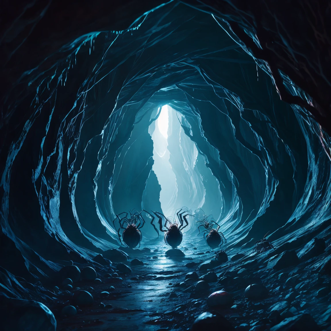 Spiders in a cave.